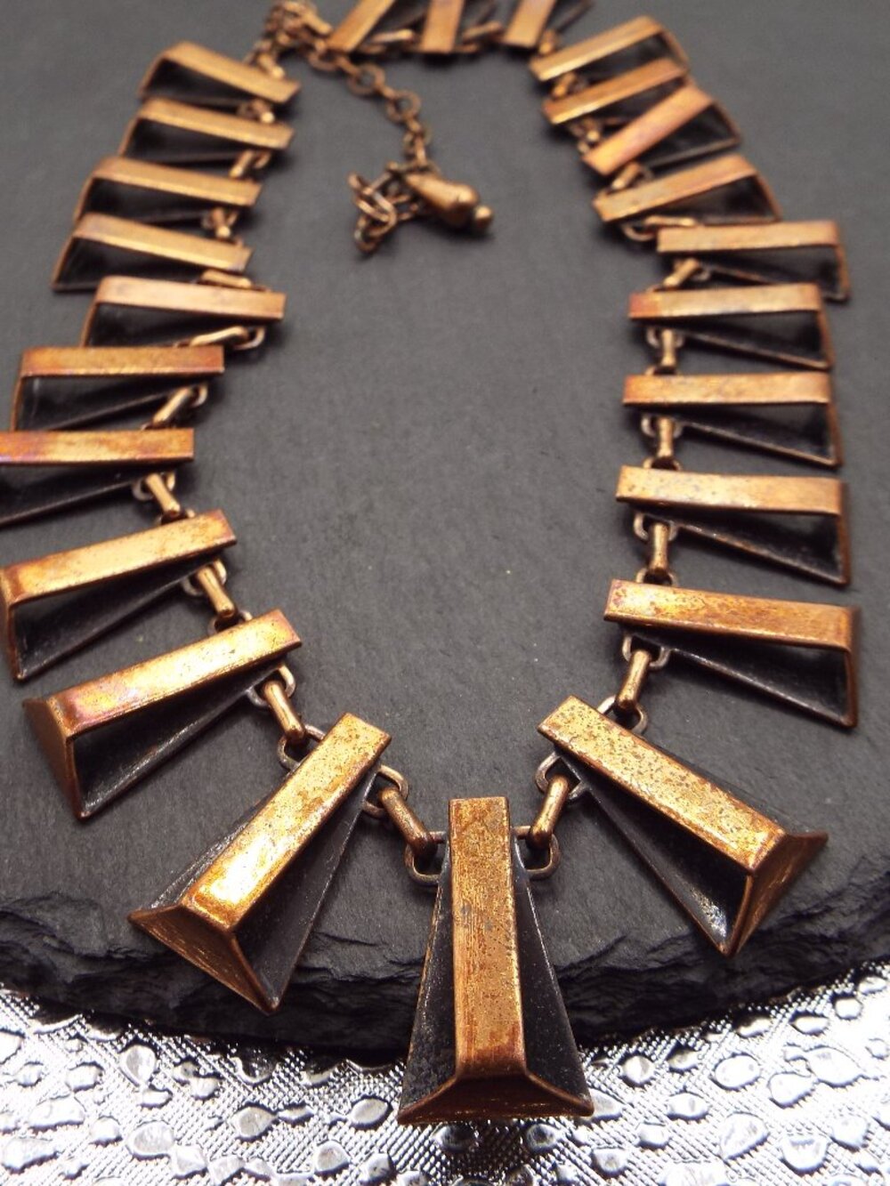 MID CENTURY MODERN RENOIR COPPER GEOMETRIC PYRAMID SHAPED FRINGE NECKLACE M
